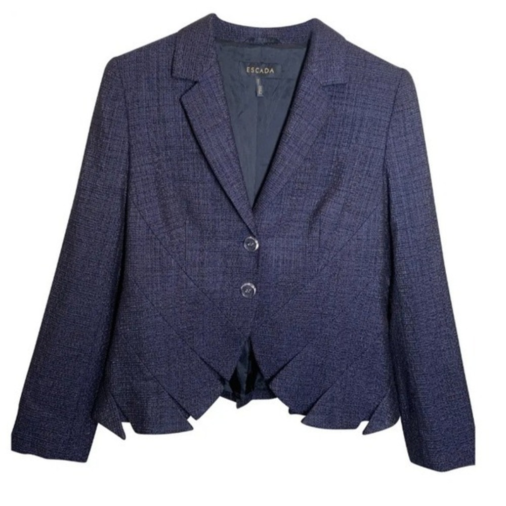 Escada Blazer Tailored Jacket Size 40 Navy Blue Two‎ Button Textured Shimmer